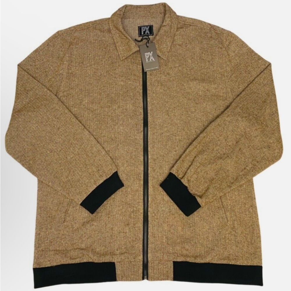 PX Clothing Men's Small Long Sleeve Full Zip Brown/White Chevron Jacket NWT